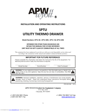 APW Wyott SPTU-30N Installation And Operating Instructions Manual
