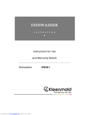 Kleenmaid DW36 I Instructions For Use And Warranty Details
