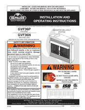 Napoleon GVF36N Installation And Operating Instructions Manual