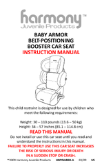 Harmony Baby Armor Belt-Positioning booster car seat Instruction Manual