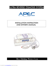 APEC ULTRA REVERSE OSMOSIS SYSTEM Installation Instructions And Owner's Manual