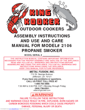 King Kooker 2106 Assembly Instructions And Use And Care Manual