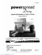 Shelbourne Powerspread Dairy Operators Manual And Parts Lists