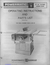Powermatic 72 Operating Instructions And Parts List Manual