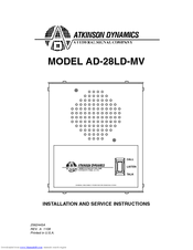Atkinson Dynamics AD-28LD-MV Installation And Service Instructions Manual