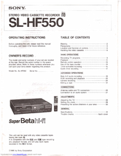 Sony SL-HF550 Operating Instructions Manual