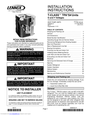 Lennox T-CLASS TPA036S4N4 Installation Instructions Manual