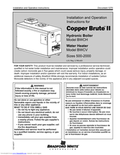 Bradford White Copper Brute II BWCH 1500 Installation And Operation Instructions Manual