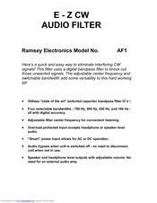 Ramsey Electronics AF1 CW AUDIO FILTER Kit Assembly And Instruction Manual