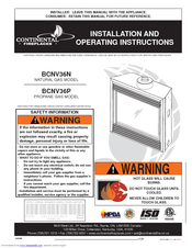 Continental Fireplaces BCNV36P Installation And Operating Instructions Manual