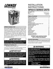 Lennox HPXA12-018 Installation Instructions Manual