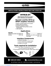 Axxess HYKIA-01 Installation Instructions Manual