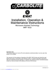 Carbolite MRF 22 Installation & Operating Instructions Manual