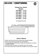 Crafstman 139.18850-1/2 HP Owner's Manual