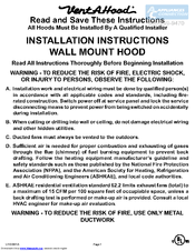 Vent-A-Hood WALL MOUNT HOOD Installation Instructions Manual