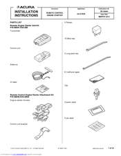Acura 2014 RDX REMOTE CONTROL Installation Instructions Manual