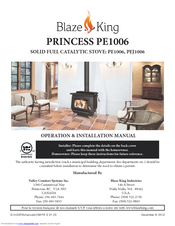 Blaze King PRINCESS PE1006 Operation & Installation Manual