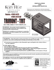 kozy heat Trimont TMT-3875-RF Installation And Operation Manual