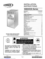 Lennox G60UHX Series Installation Instructions Manual