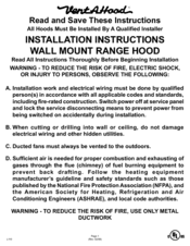 Vent-A-Hood 300 CFM B100 Installation Instructions Manual