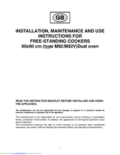 Bertazzoni 90x60 M92/M92V)Dual Installation And Use Manual