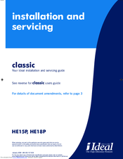 IDEAL classic HE15P Installation And Servicing Manual