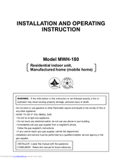 FarmTek MWH-180 Installation And Operating Instructions Manual