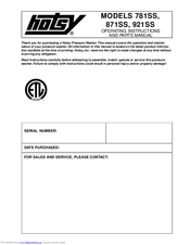 Hotsy 871SS Operating Instructions And Parts Manual
