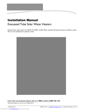 Sunshine Solar Evacuated Tube Solar Water Heaters Installation Manual
