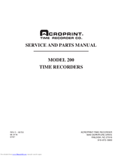 Acroprint 200 Service And Parts Manual