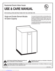 Rheem 40 Gallon Single Element Use & Care Manual