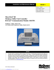 McQuay MicroTech III Installation And Maintenance Manual