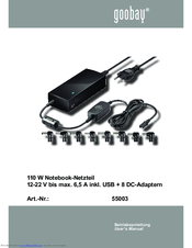 Goobay 110 W Notebook adapter 12-22 V up to max. 6.5 A incl. USB + 8 DC-Adapters User Manual