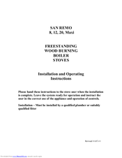 San Remo Stoves 8 Installation And Operating Instructions Manual