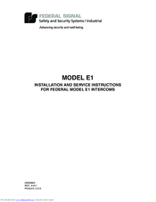 Federal Signal Corporation E1 Nstallation And Service Instructions