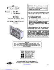 Kozy Heat Chaska CSK-31 Installation And Operating Manual