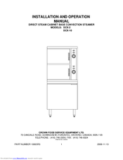 Crown Food Service Equipment DCX-10 Installation And Operation Manual