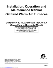 Nordyne 04MD-091A-12-FA Installation, Operation And Maintenance Manual