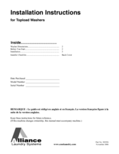 ALLIANCE Topload washer Installation Instructions Manual