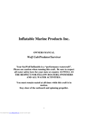 Inflatable Marine Products Predator Owner's Manual