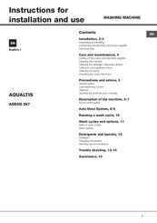 Ariston AQUALTIS ADS9D 297 Instructions For Installation And Use Manual