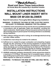 Vent-A-Hood M600 Installation Instructions Manual
