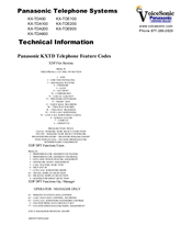 Panasonic KX-TDE200 Technical Information