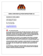 WILDWOOD OVENS &BBQ’S ROMA Installation Instructions Manual