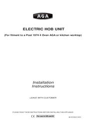 AGA ELECTRIC HOB UNIT Installation Instructions Manual