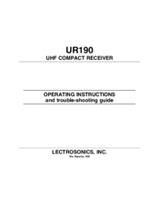 Lectrosonics UR190 Operating Instructions And Troubleshooting Manual