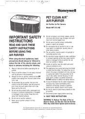 Honeywell PET CLEAN AIR HHT-013-HD User Manual