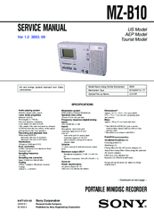Sony MZ-B10 - Minidisc Voice Recorder Service Manual