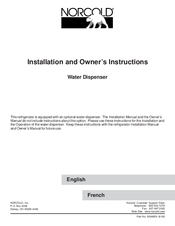 Norcold Water Dispenser Installation And Owner's Instructions