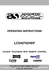 ACOUSTIC SOLUTIONS LCD42762HDF Operating Instructions Manual
